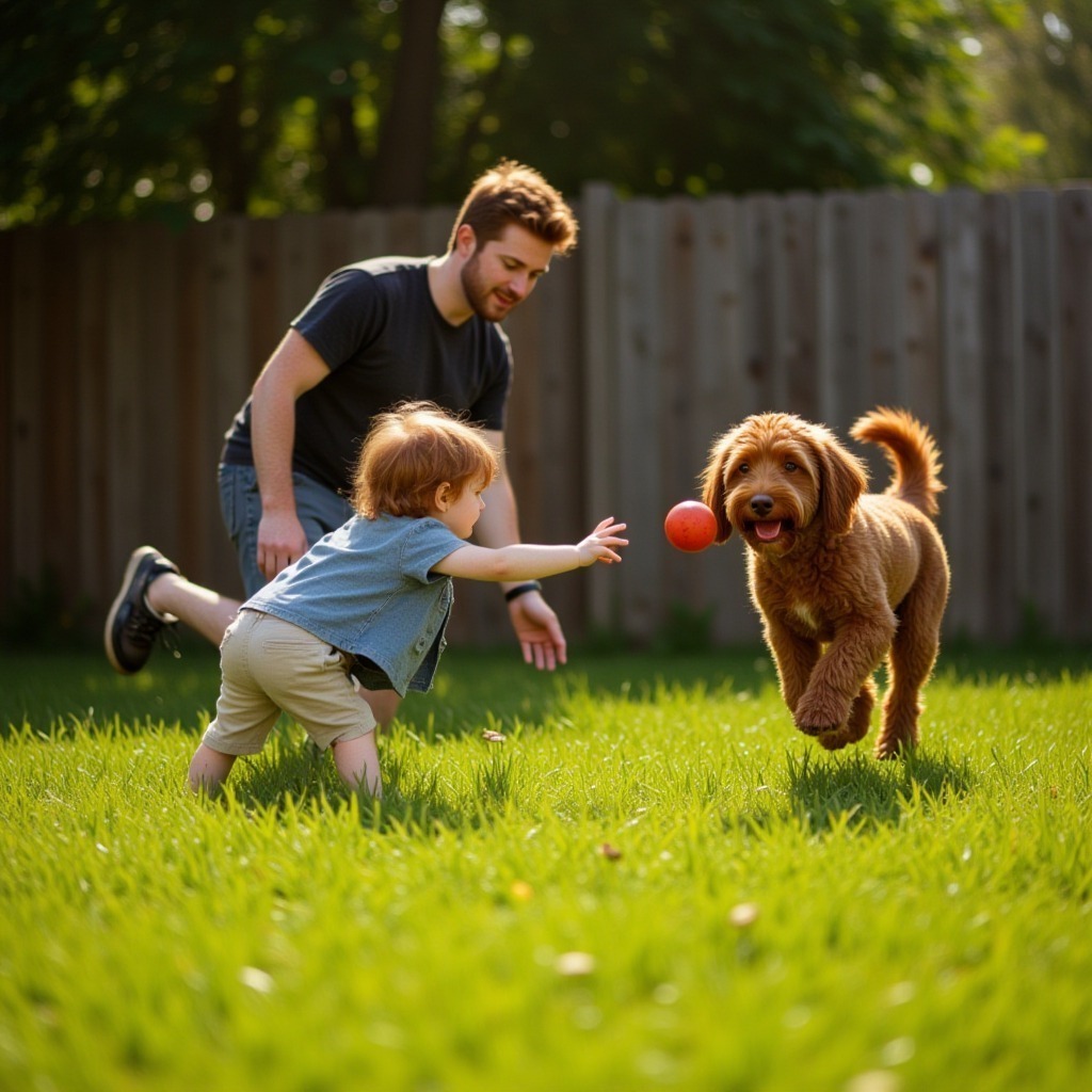 cavapoo con niños y adultos