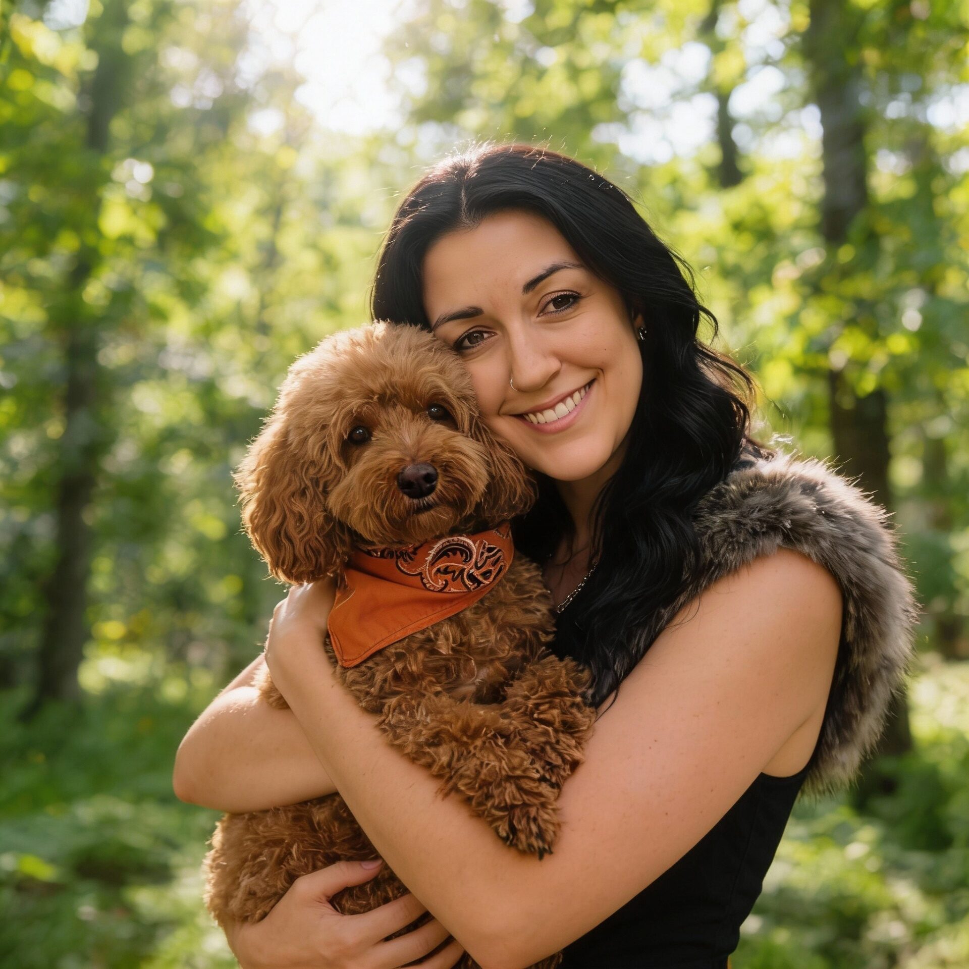 Abrazado a un cachorro de cavapoo