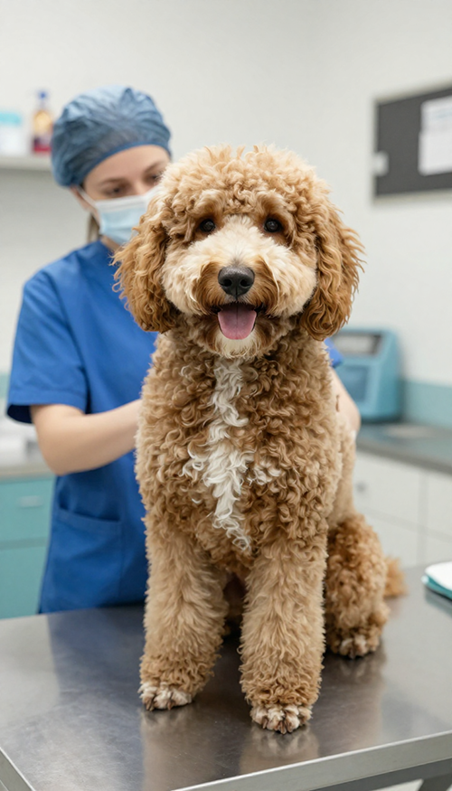 Labradoodle en el veteriniario